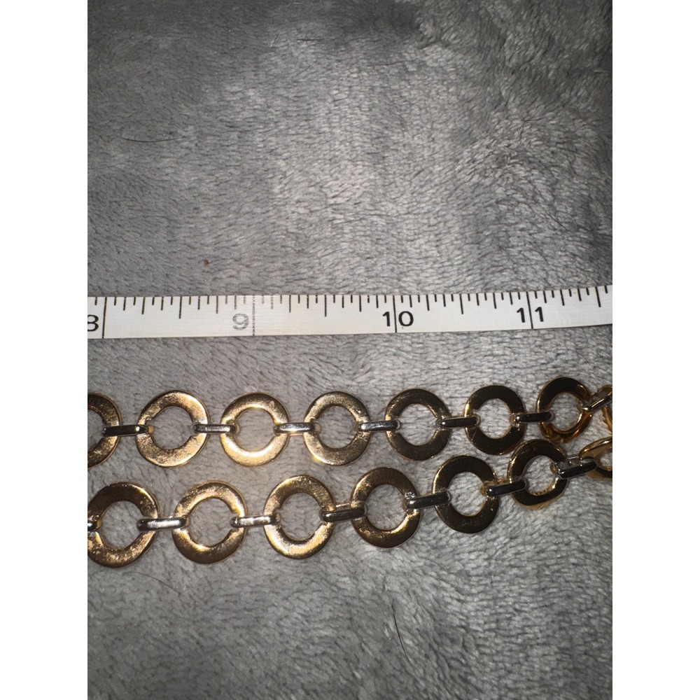 Gold Tone Circle Link Y Necklace‎ Rhinestone Pendant Statement Jewelry - Picture 5 of 6
